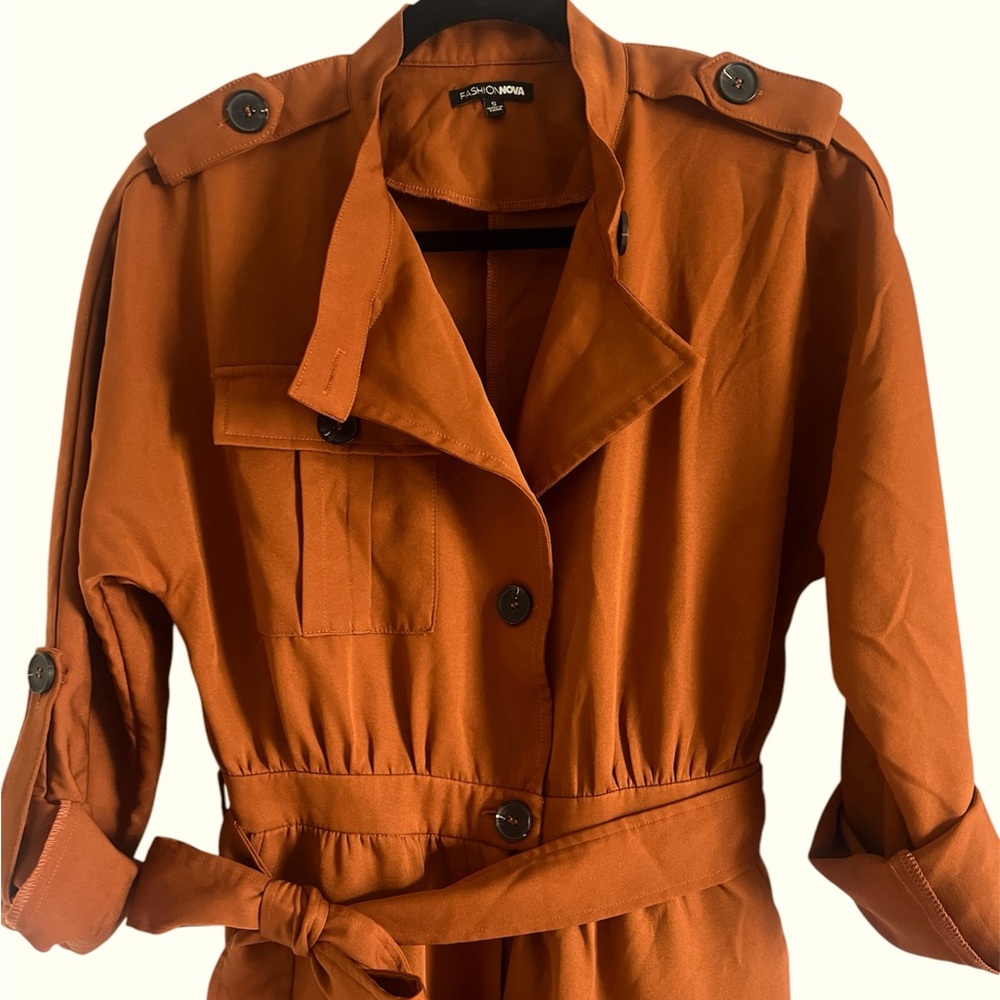 #50- Fashion Nova Cognac Jumpsuit with Stylish Belt and Epaulettes